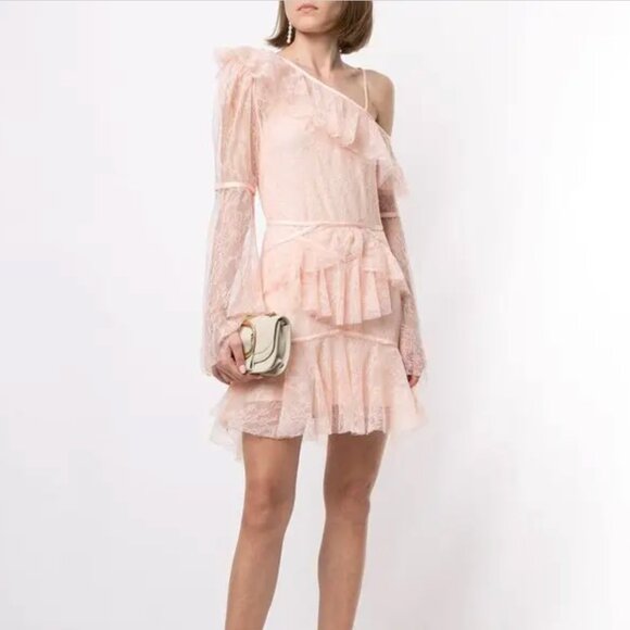 Alice McCall Dresses & Skirts - Alice McCall Shadow Love Blush Lace Ruffle Mini Dress Off Shoulder Size 6